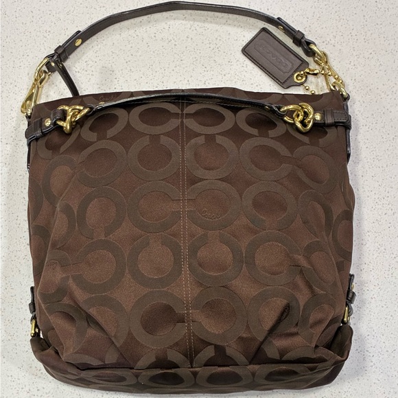 Coach Signature C Brown Canvas Leather Trim Shoulder Bag EUC - Picture 6 of 12
